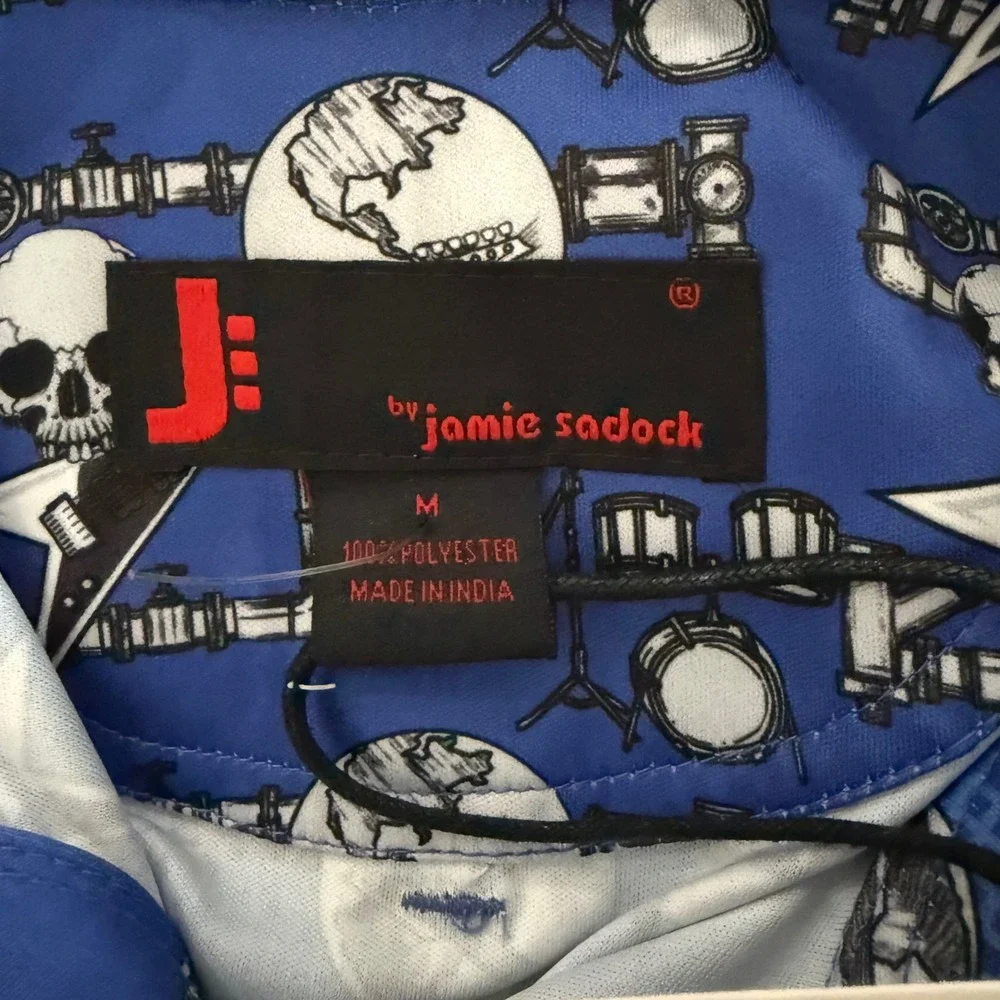 Jamie Sadock Polo Men Size M Zaffre Blue NWT Skull Guitar Rock Print M02121